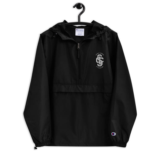 SLOC Embroidered Monogram Champion Packable Jacket - Black Lettering